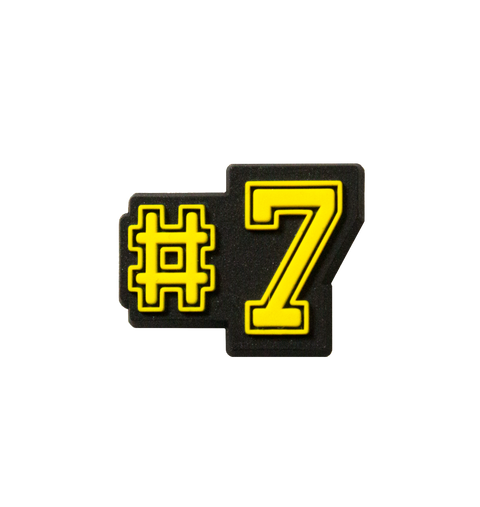 Triple Threat Jibbit/Croc charm of '#7' in yellow with black outline