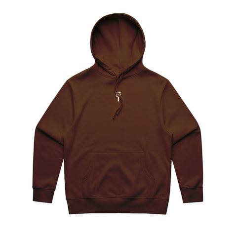 Brown hoodie with the white Triple Threat logo