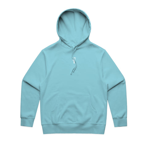 Kids baby blue hoodie with the Triple Threat icon and front pocket