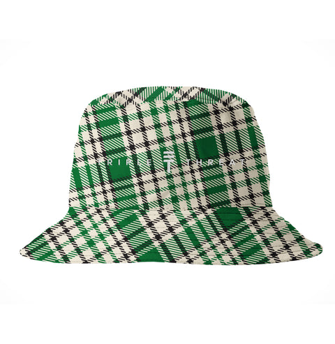 Green plaid bucket hat with Triple Threat logo and brand on front 