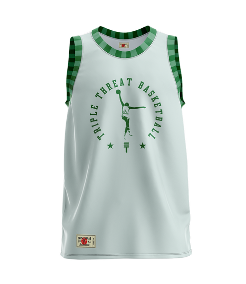 The Player basketball Singlet Mint & Green and features a Triple Threat logo